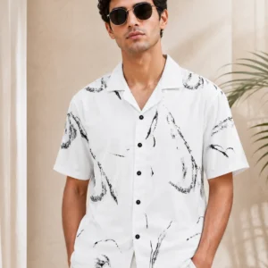 Premium Cuban White & Black Printed Shirt