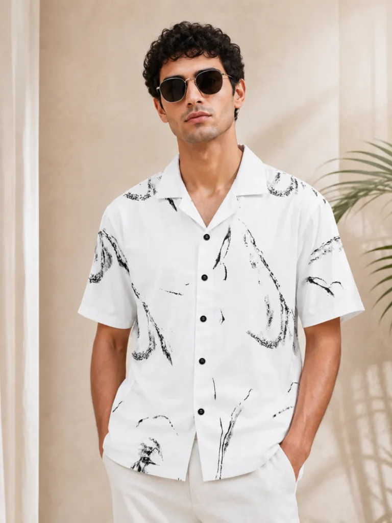 Premium Cuban White & Black Printed Shirt