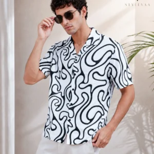 Premium White Jacard Print Cuban Shirt