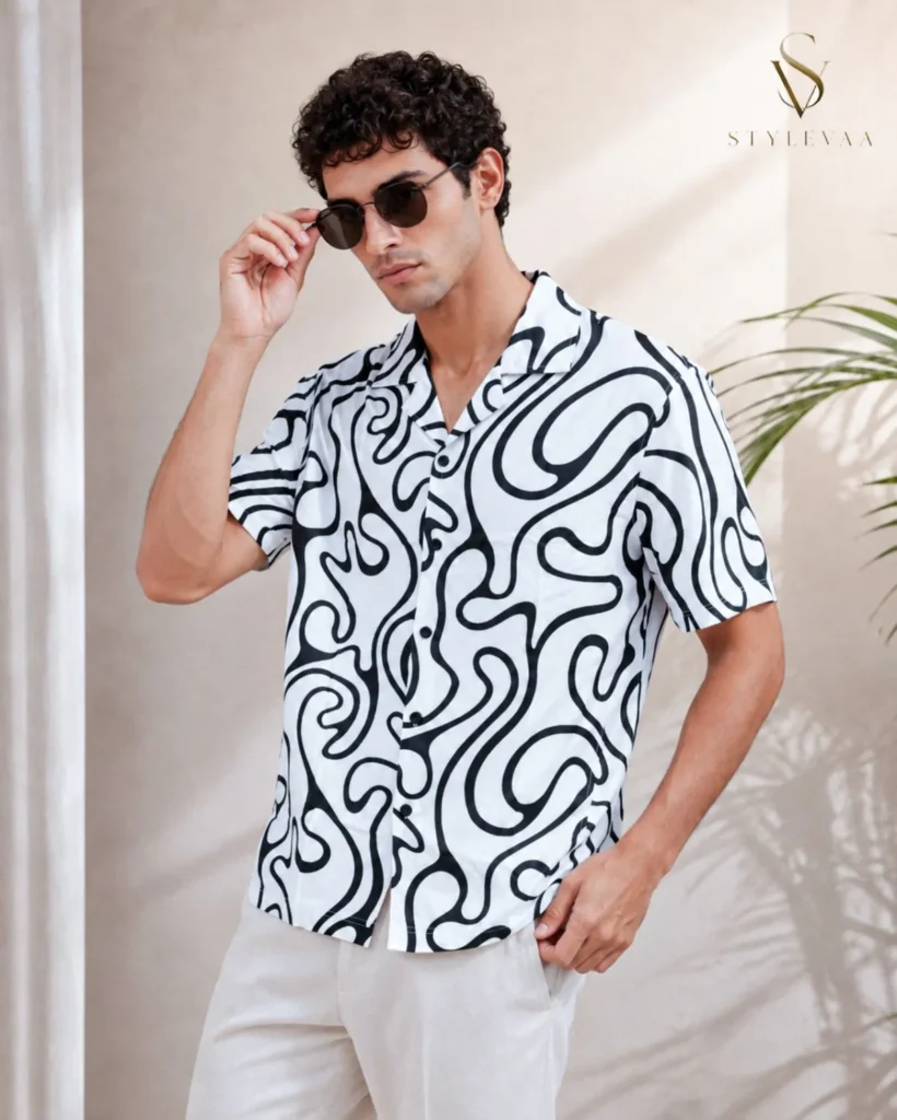 Premium White Jacard Print Cuban Shirt